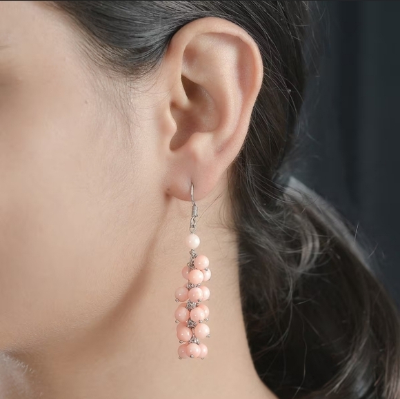 Red Coral ✦ Dangle Earrings ✦ 3.50 CTW Rhodium Sterling Silver French Hooks NWT - Picture 5 of 7